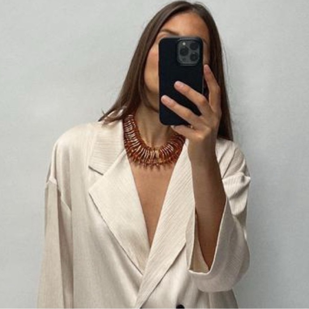 Zara gold-tone metal pieces necklace w matching beads. Chunky Statement NWT - Picture 4 of 6